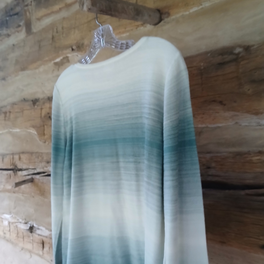Chico's White & Green Ombre Boat Neck Sweater Medium - Picture 6 of 8